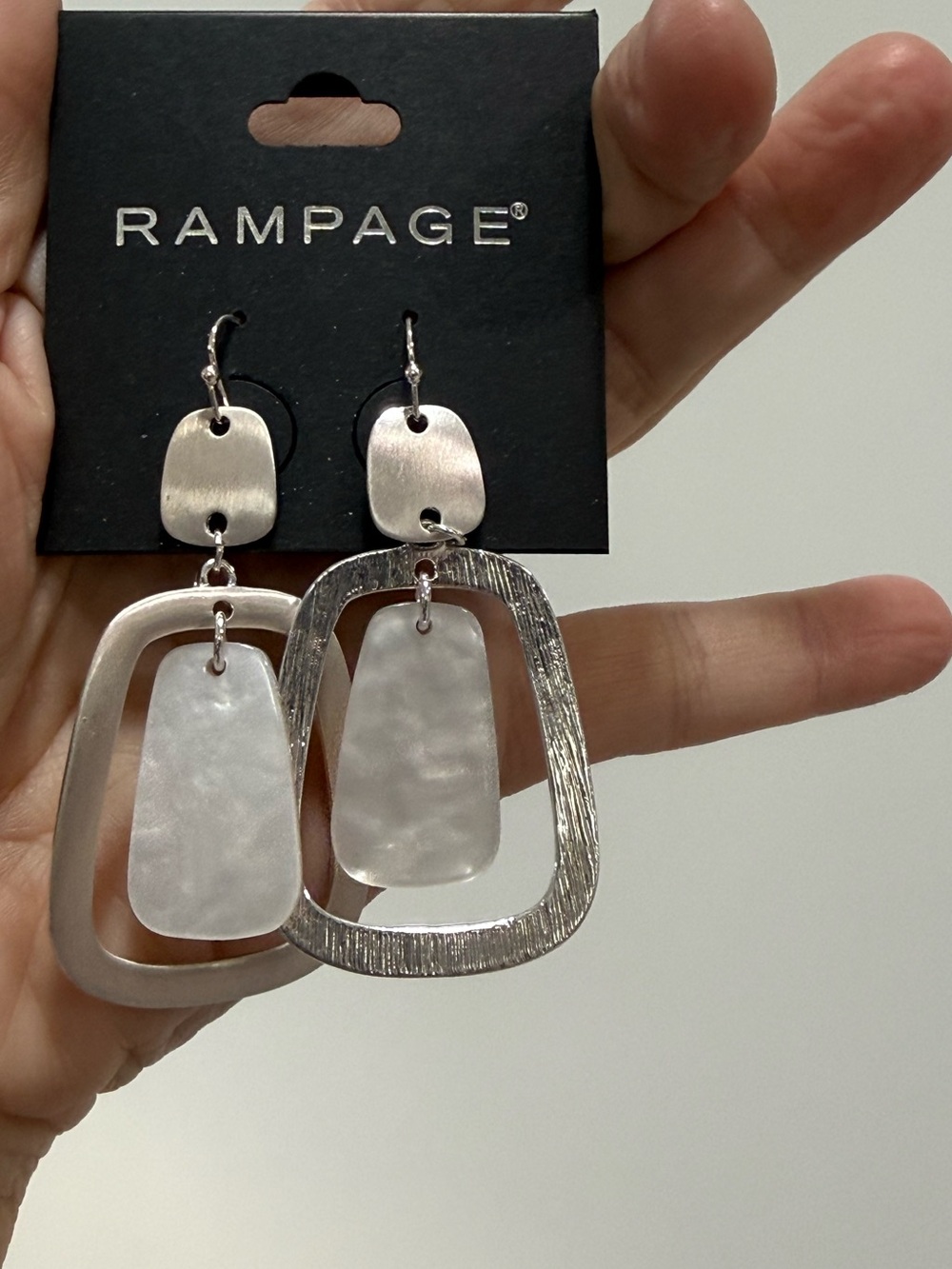 Rampage Silver Tone Drop Earrings with Mother-of-Pearl lucite Accents